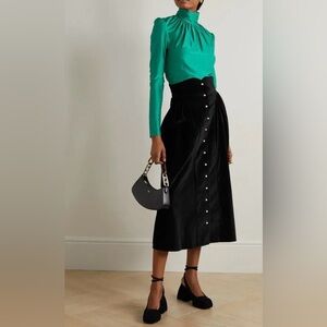 Batsheva Black Midi Skirt with Button Detail